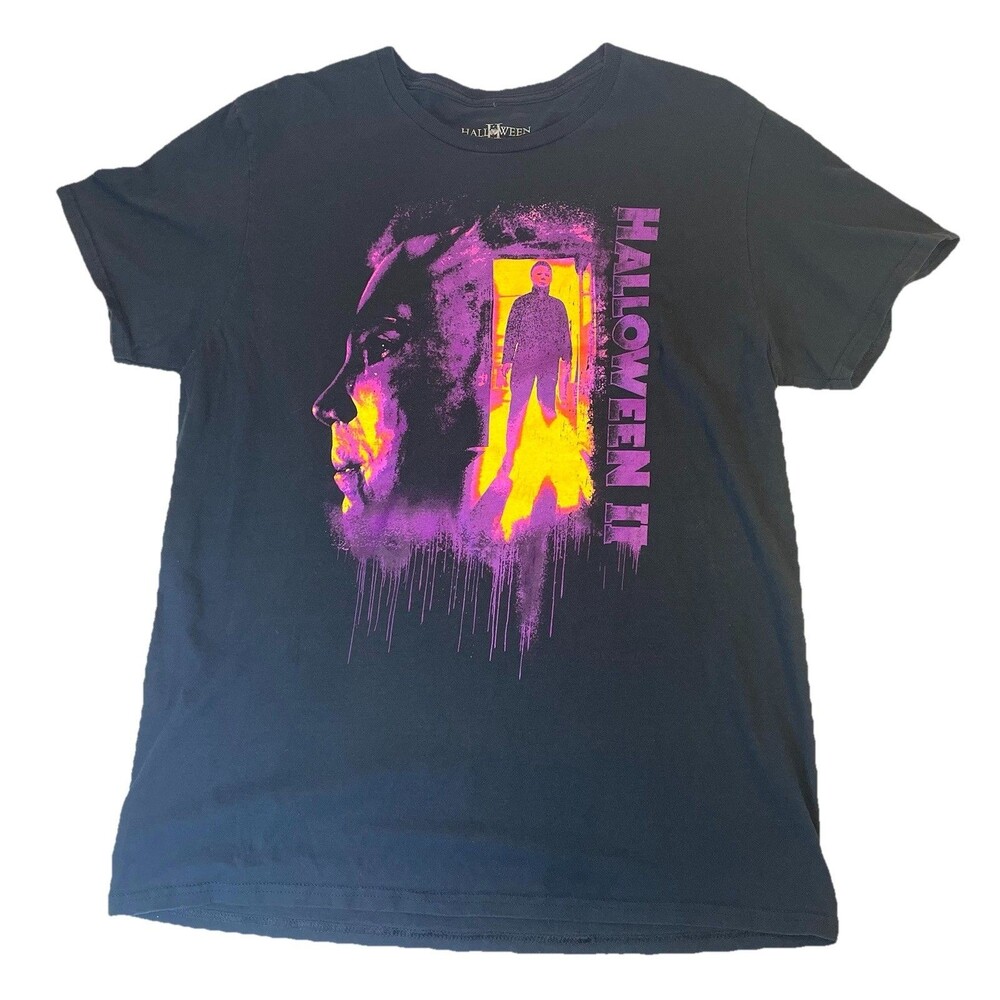 Halloween II Shirt Mens Large Black Purple Horror Movie Michael Myers Cotton